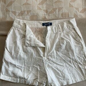 ModCloth Cream High-Waist Linen-Blend Shorts